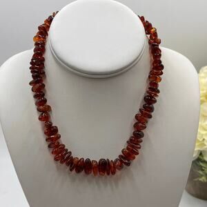 Baltic Amber Vintage Polished Dark Cognac Golden Honey Large Nugget Necklace‎